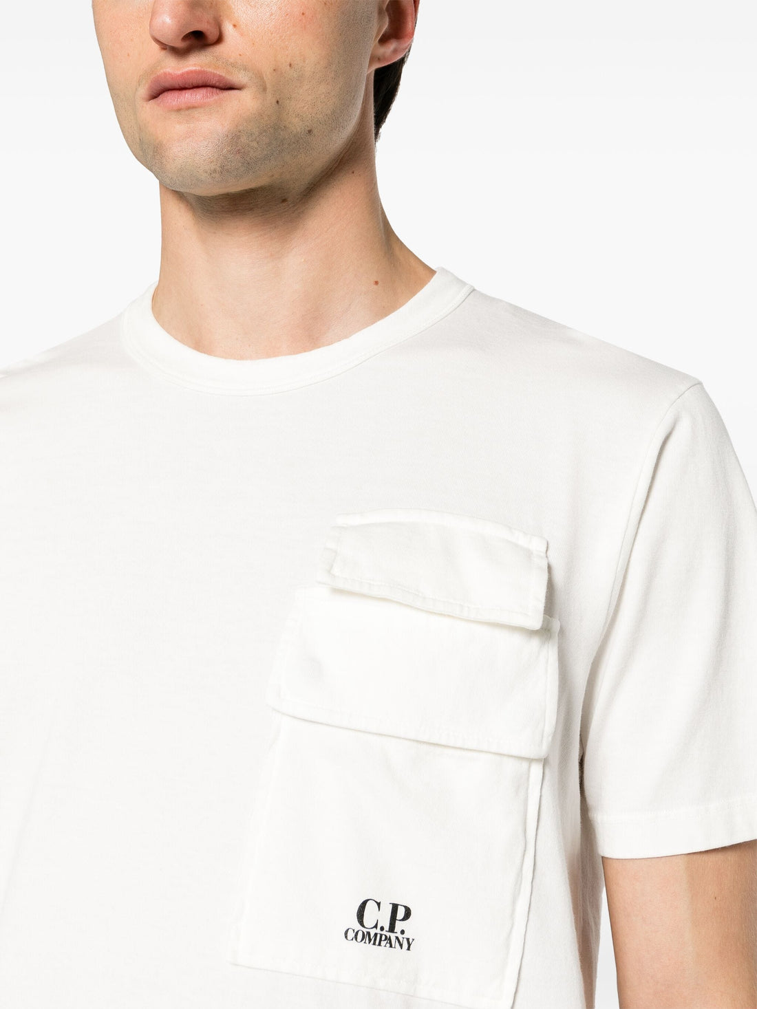 C.P. COMPANY Logo Graphic Print Pocket Cotton T-Shirt White - MAISONDEFASHION.COM