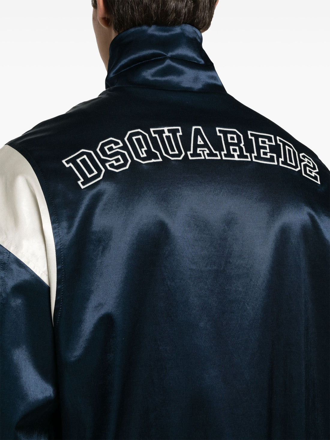 DSQUARED2 Bowling Satin Contrasting Bomber Jacket Navy - MAISONDEFASHION.COM