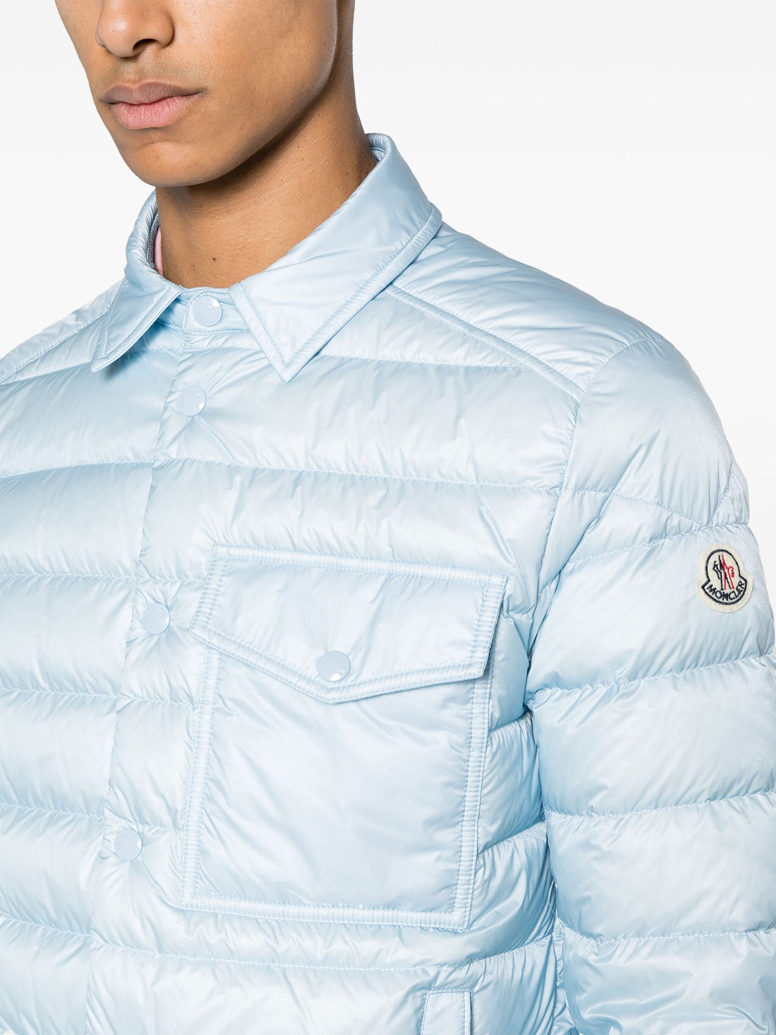 MONCLER Tenibres Logo Patch Padded Jacket Light Blue