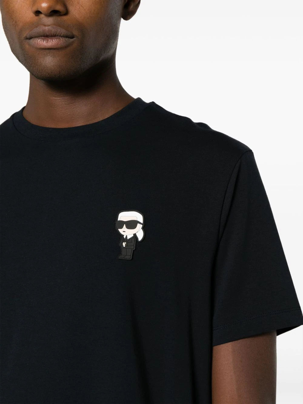 KARL LAGERFELD MEN Logo Patch Cotton T-Shirt Navy - MAISONDEFASHION.COM