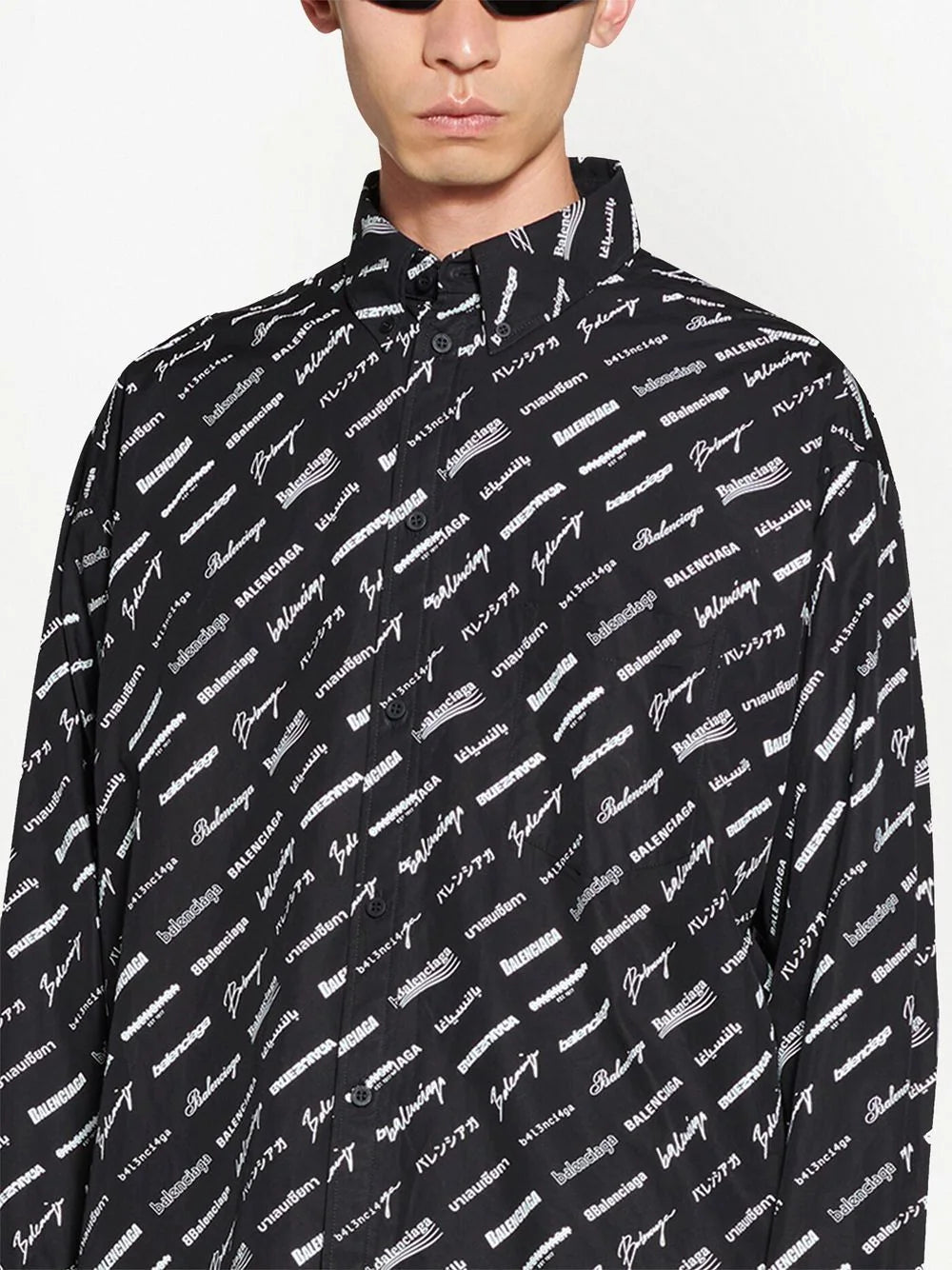 BALENCIAGA MEN Multiple Logo Print Long Sleeve Shirt Black/White - MAISONDEFASHION.COM