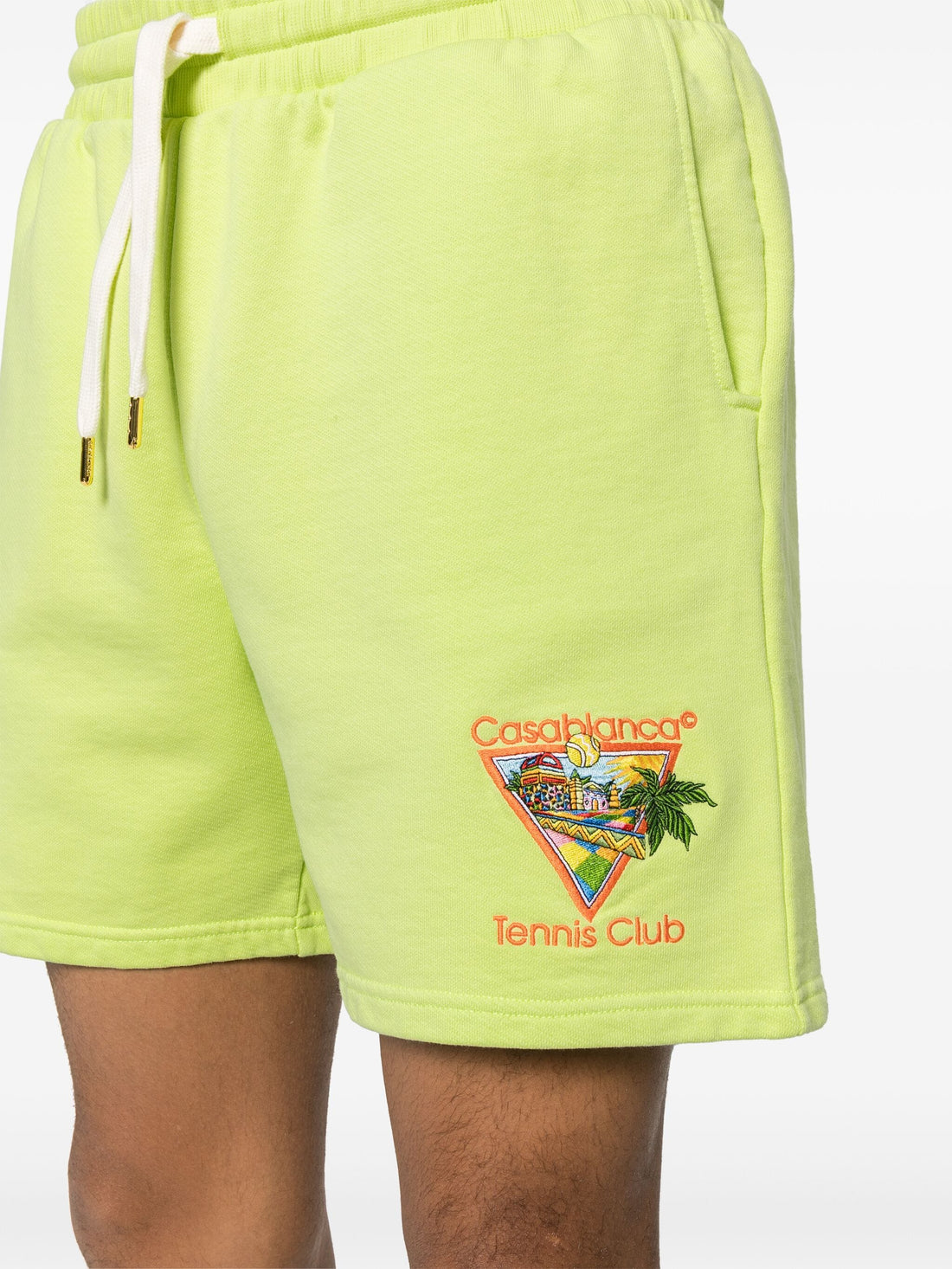 CASABLANCA MEN Afro Cubism Tennis Club Embroidered Sweat Shorts Pale Green - MAISONDEFASHION.COM