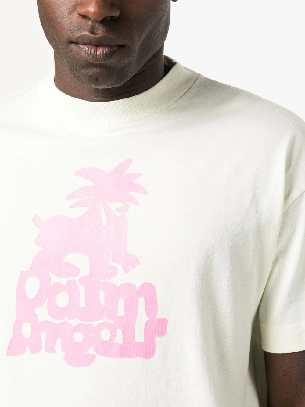 PALM ANGELS MEN "Leon" Classic T-Shirt Pale Green/Fuchsia - MAISONDEFASHION.COM
