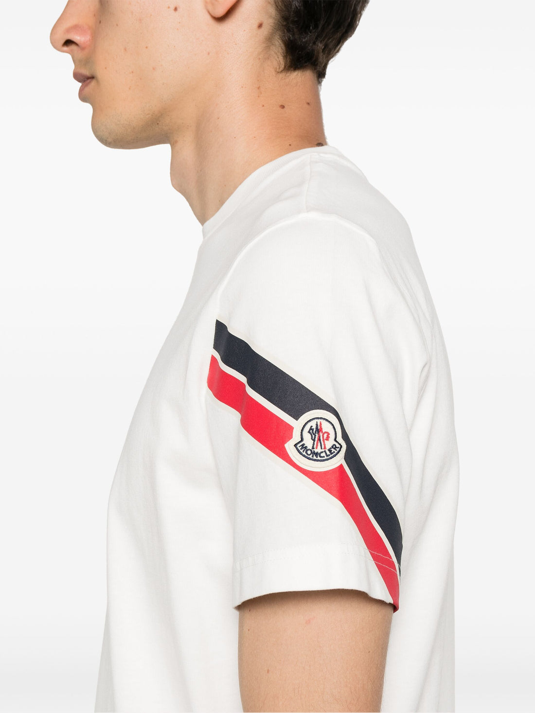 MONCLER Logo Patch Tri-Colour Cotton T-Shirt White