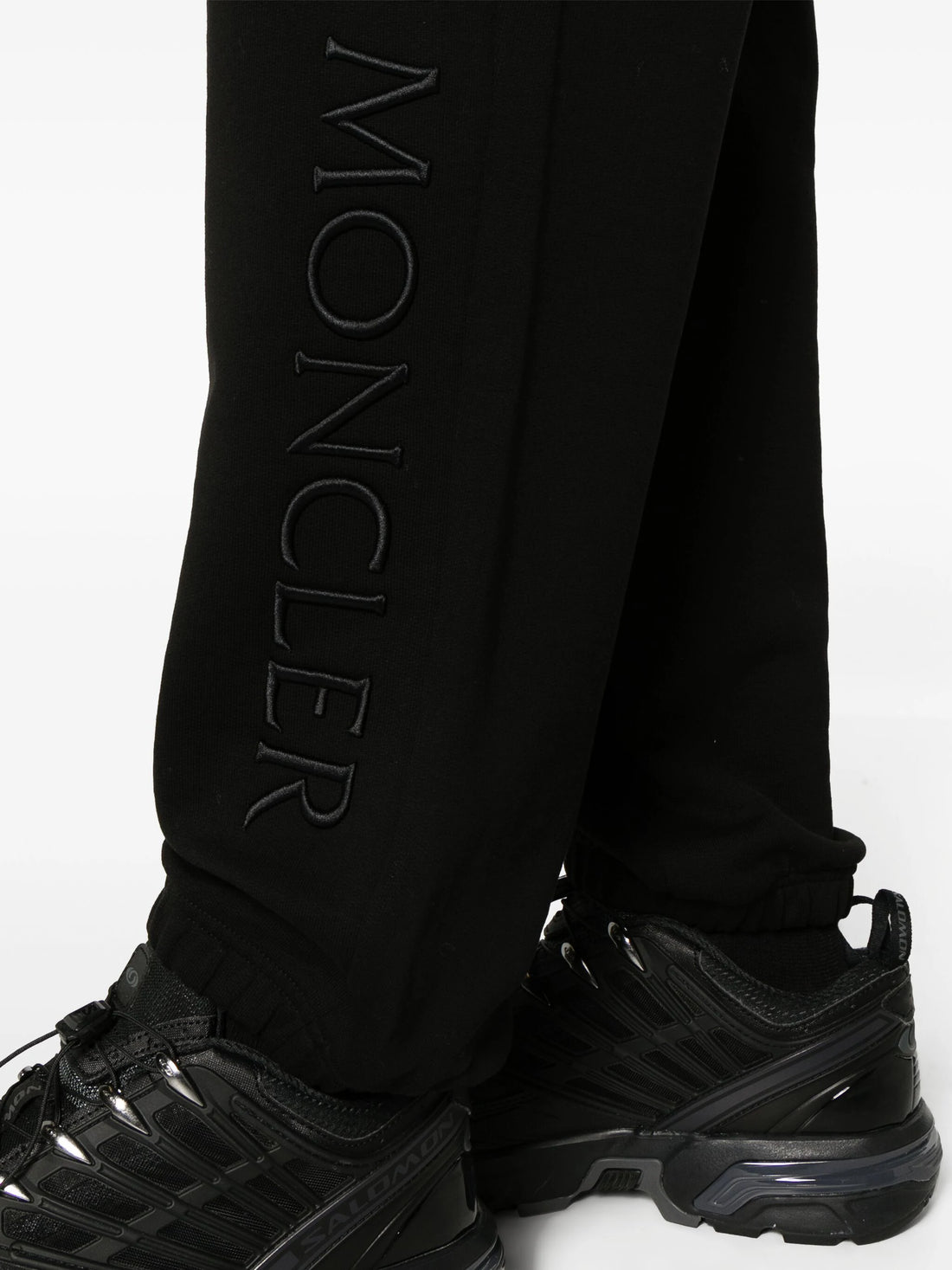 MONCLER Logo Embroidered Cotton Track Pants Black - MAISONDEFASHION.COM