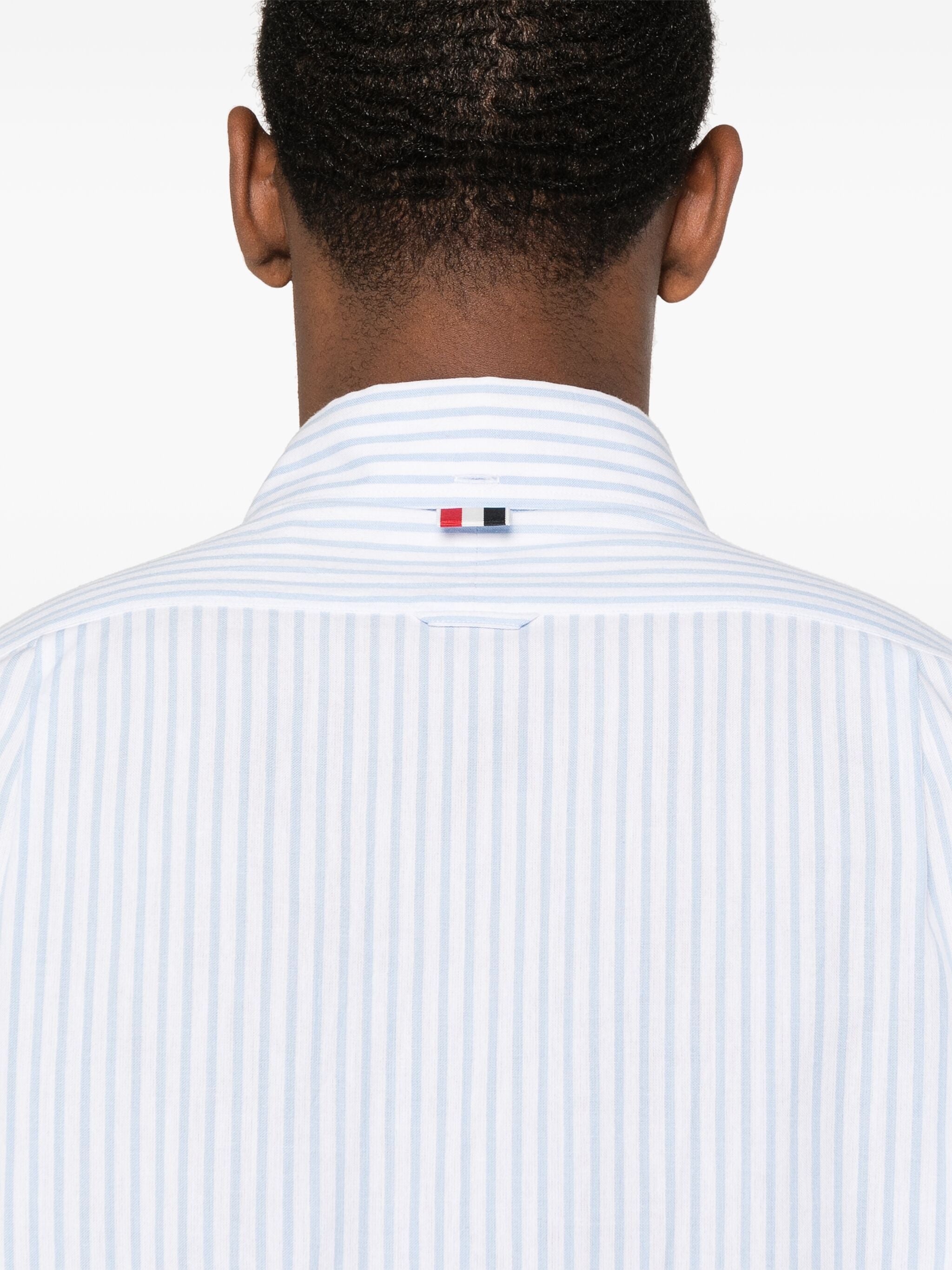 THOM BROWNE Striped Cotton Shirt Light Blue