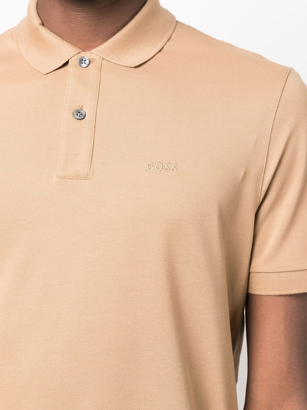 BOSS MEN Embroidered-logo Cotton Polo Shirt Medium Beige - MAISONDEFASHION.COM