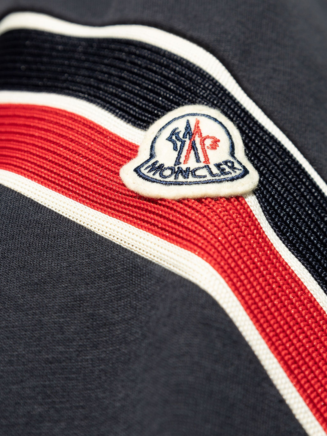 MONCLER Logo Stripe Detail Zipped Cardigan Navy