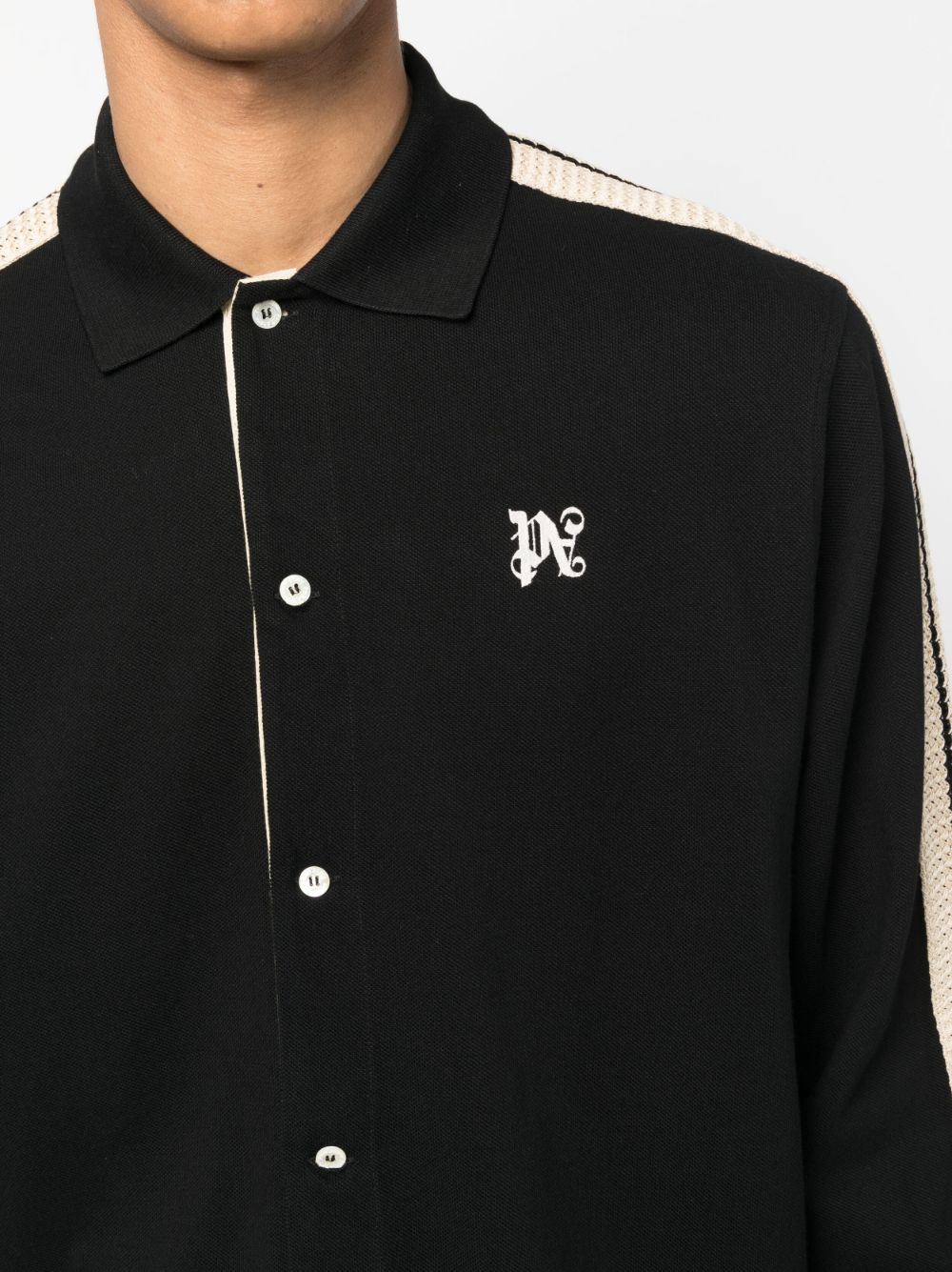 PALM ANGELS MEN Pa Monogram Piquet Trackshirt Black - MAISONDEFASHION.COM