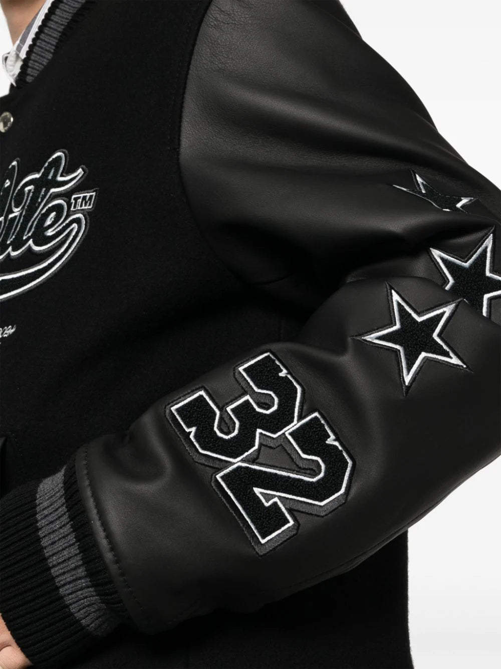 OFF-WHITE MEN Tyre Moon Varsity Jacket Black/Black - MAISONDEFASHION.COM