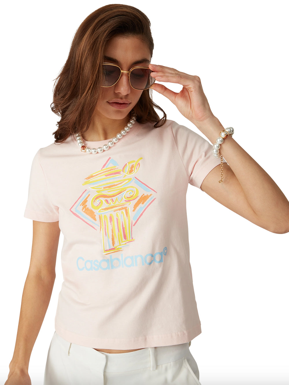 CASABLANCA WOMEN Diamond Column Printed Fitted T-Shirt Pink