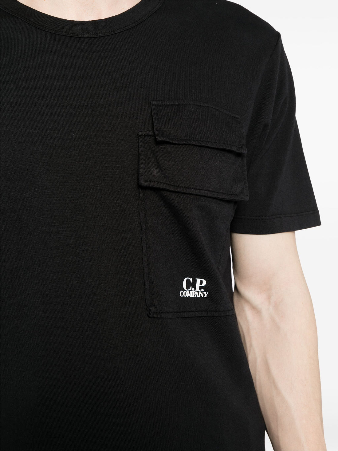 C.P. COMPANY Logo Graphic Print Pocket Cotton T-Shirt Black - MAISONDEFASHION.COM