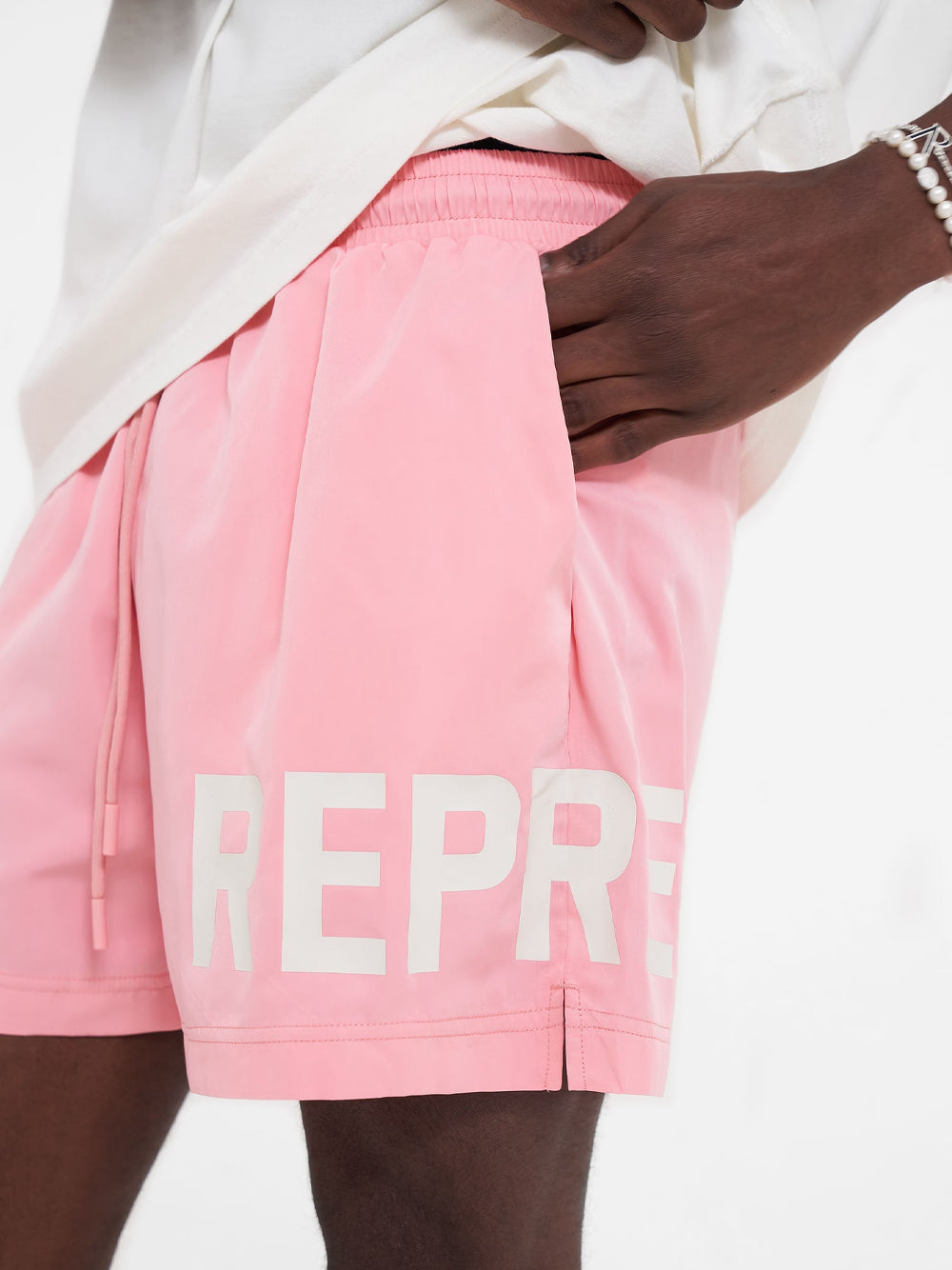 REPRESENT Logo Print Drawstring Swim Shorts Flamingo Pink