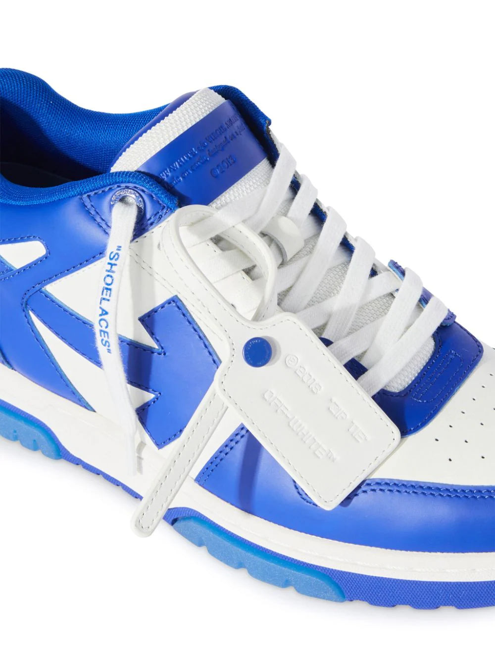 OFF-WHITE MEN Out Of Office Low Top Leather Sneakers White/Blue - MAISONDEFASHION.COM