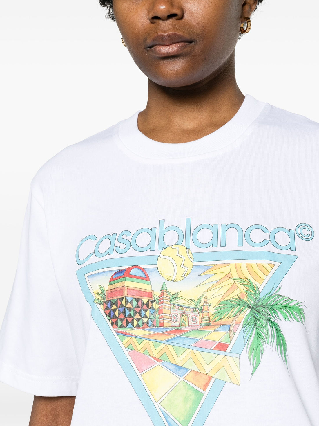 CASABLANCA WOMEN Afro Cubism Tennis Club Printed T-Shirt White - MAISONDEFASHION.COM
