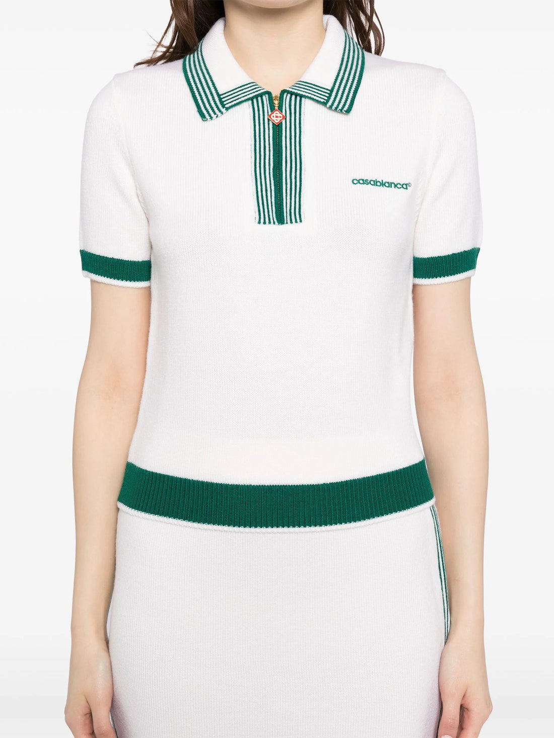 CASABLANCA WOMEN Logo Embroidered Tennis Polo Shirt White/Green