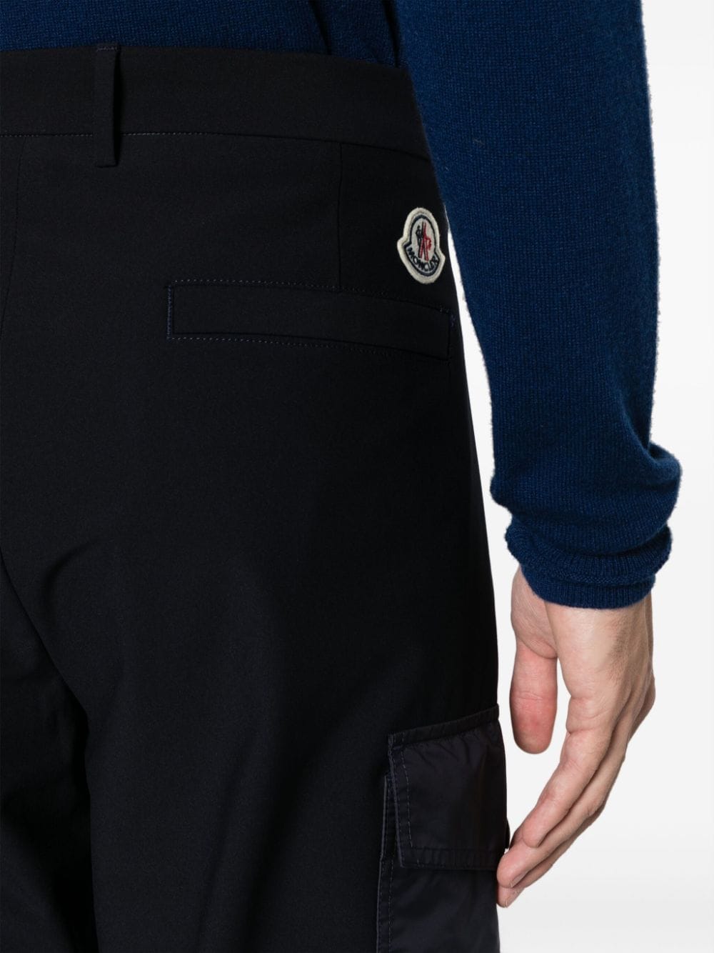 MONCLER MEN Jersey Felt Logo Patch Trousers Navy - MAISONDEFASHION.COM