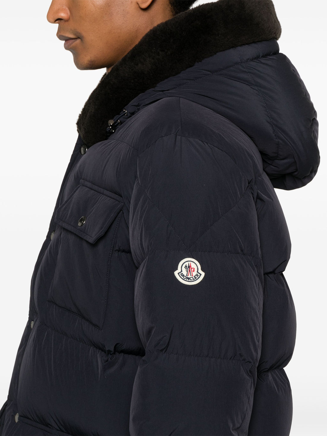 MONCLER Rowan Logo Long Parka Coat Navy