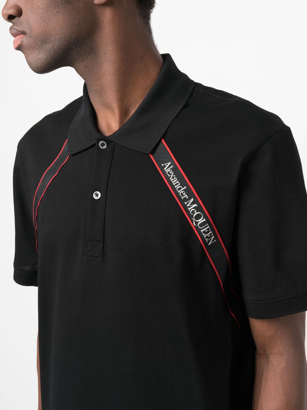 ALEXANDER MCQUEEN Tape Logo Cotton Polo Shirt Black ALEXANDER MCQUEEN Tape Logo Cotton Polo Shirt Black