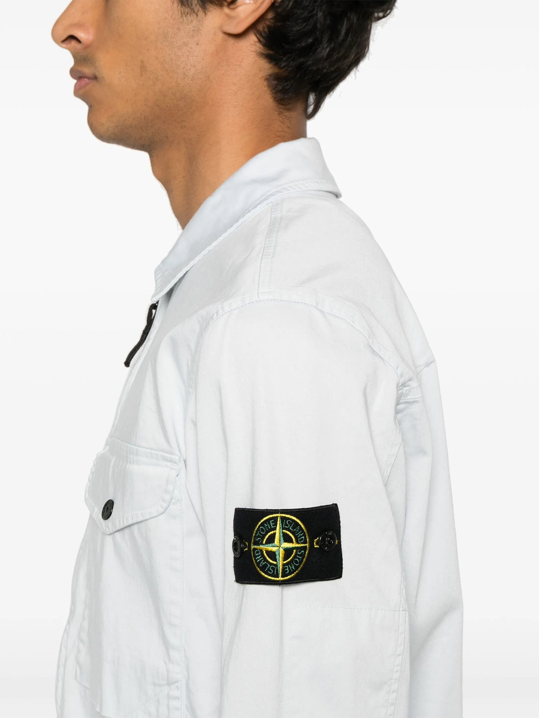 STONE ISLAND Compass-Badge Zipped Overshirt Light Blue