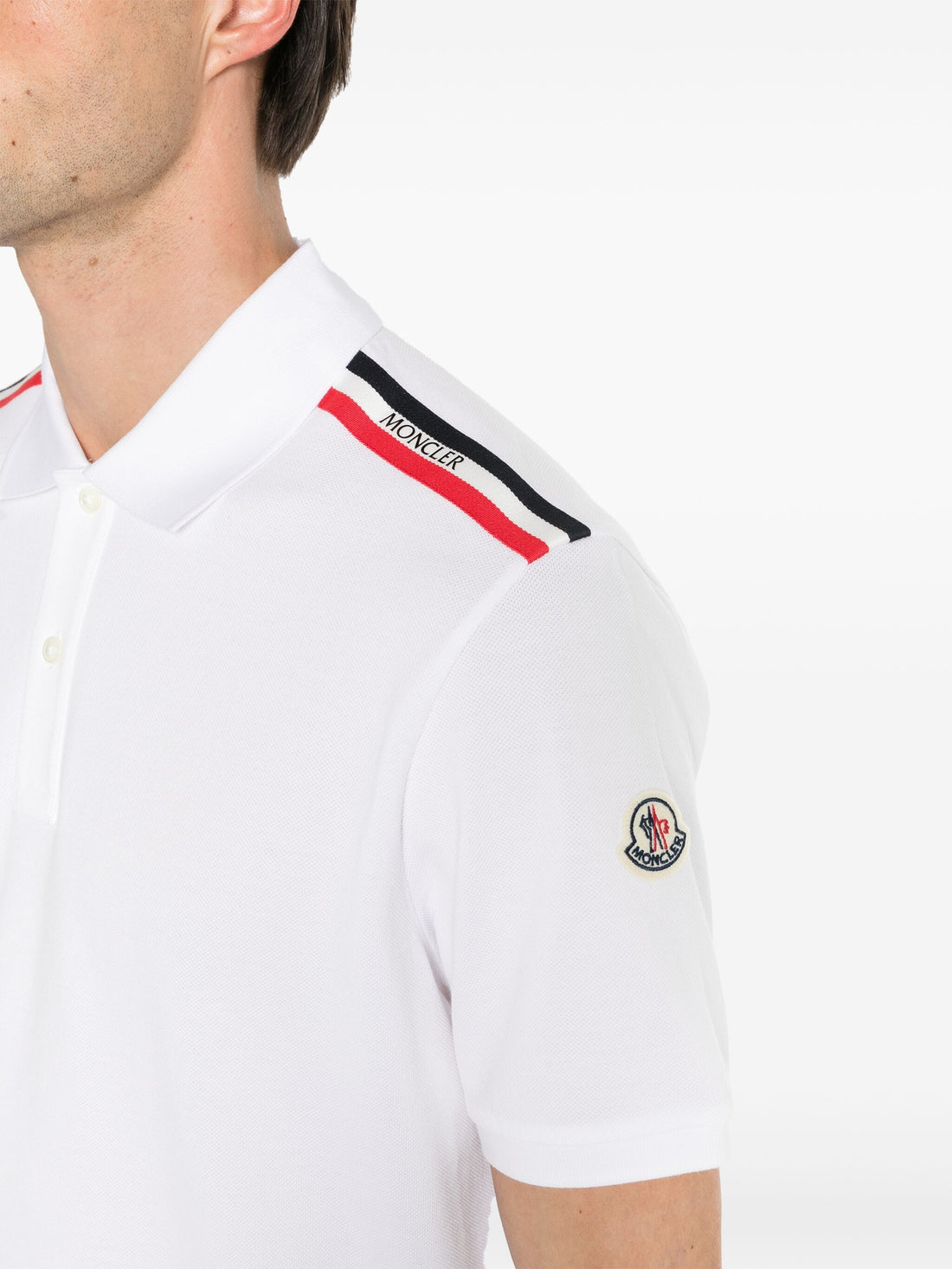 MONCLER Multi Stripe Logo Polo Shirt White - MAISONDEFASHION.COM