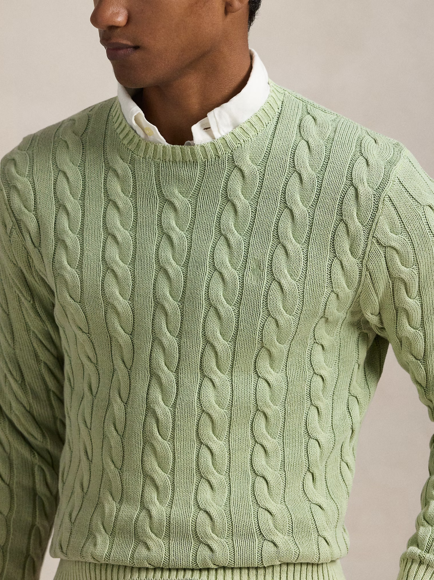 スウェット・トレーナー RALPH LAUREN Cable-Knit Mineral-Dyed Cotton Jumper Olive Gre RALPH LAUREN Cable-Knit Mineral-Dyed Cotton Jumper Olive