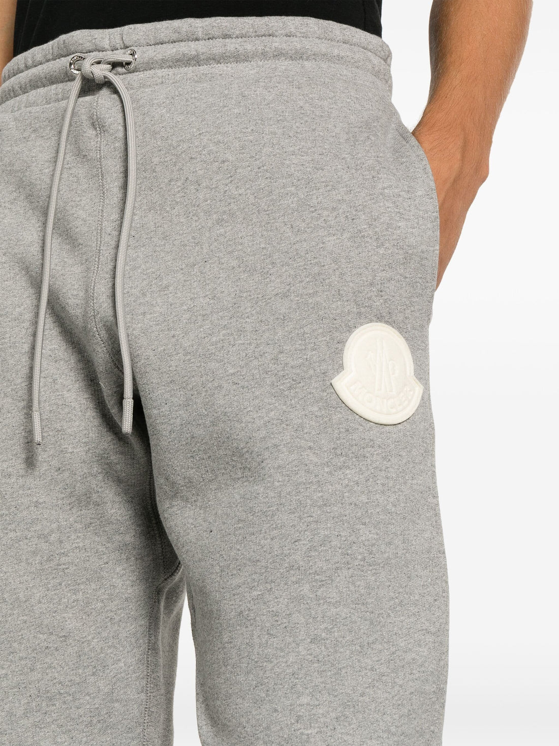 MONCLER MEN Logo Patch Cotton Track Pants Grey - MAISONDEFASHION.COM