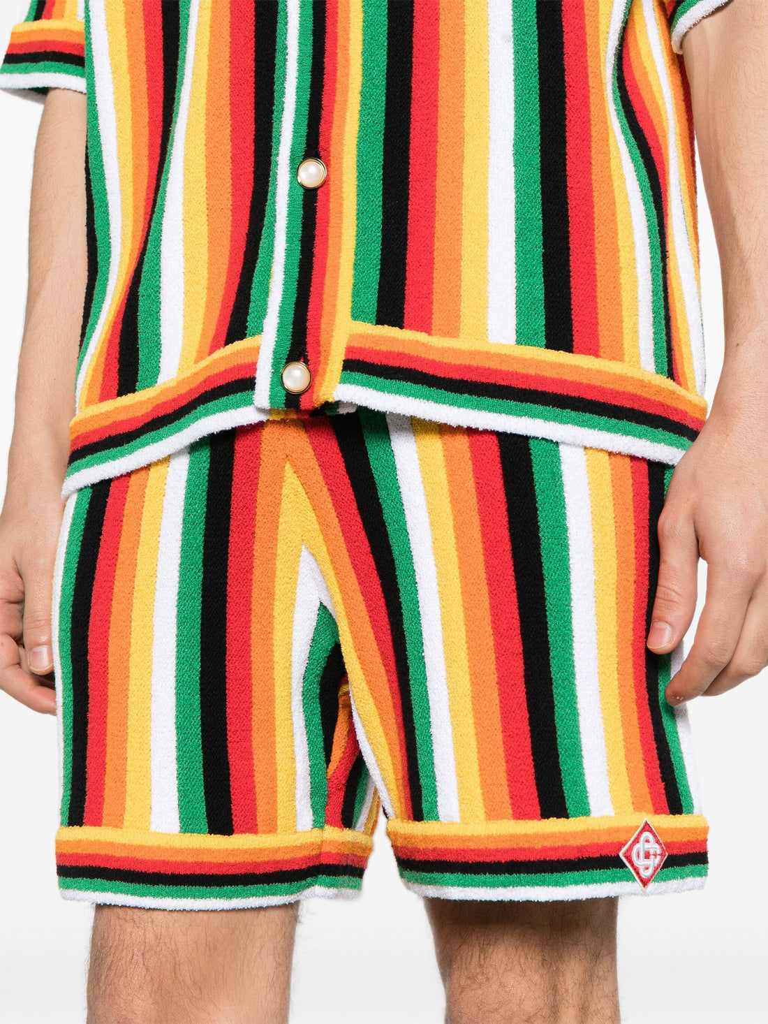 CASABLANCA MEN Striped Towelling Cotton Blend Shorts Multi - MAISONDEFASHION.COM