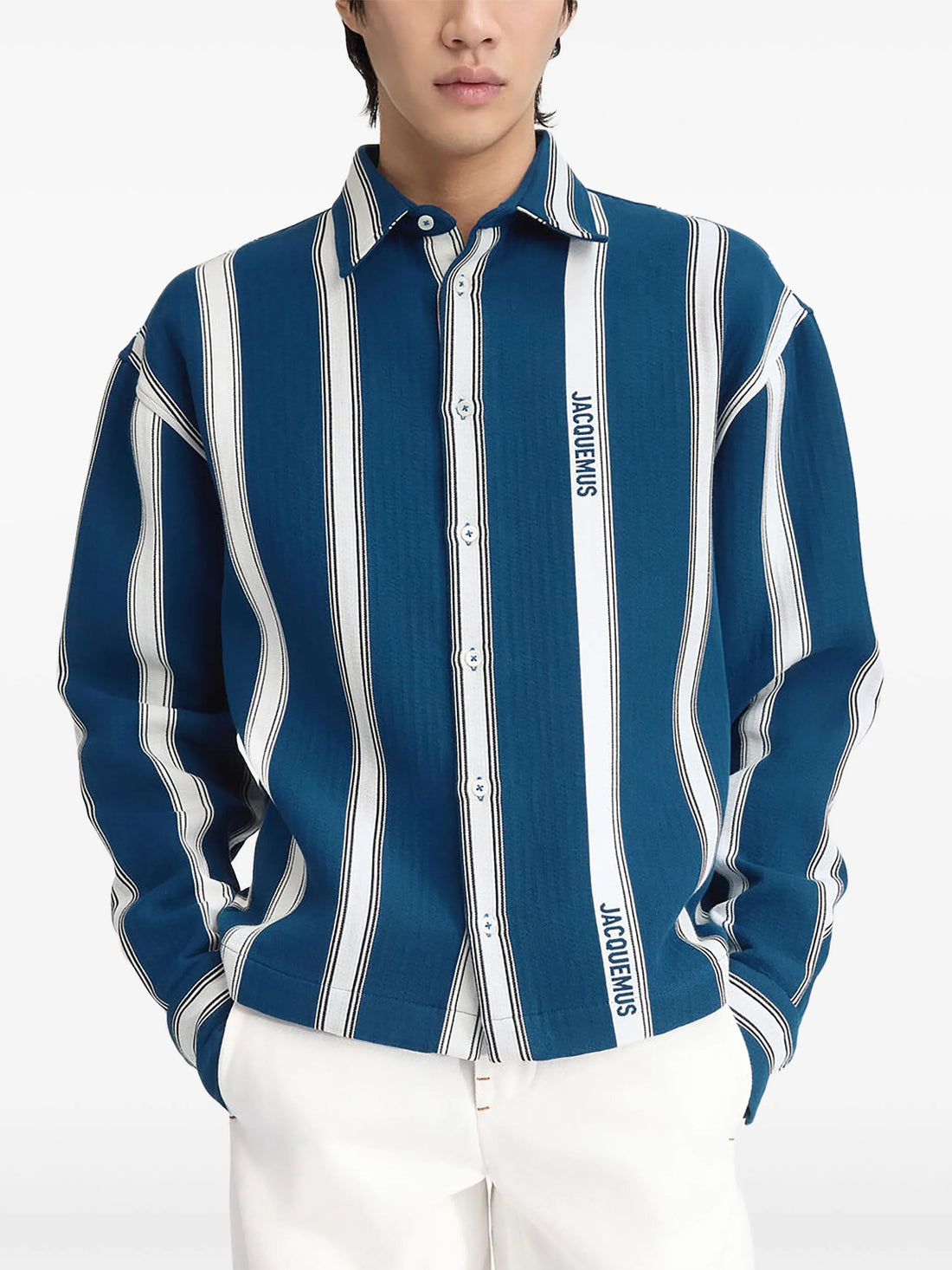 JACQUEMUS La Chemise Papier Logo Stripes Shirt Blue/White