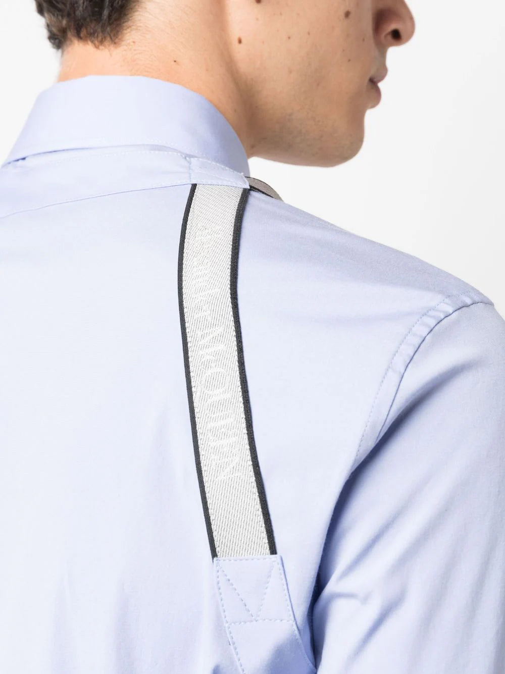 ALEXANDER MCQUEEN MEN Harness Detail Poplin Shirt Light Blue - MAISONDEFASHION.COM