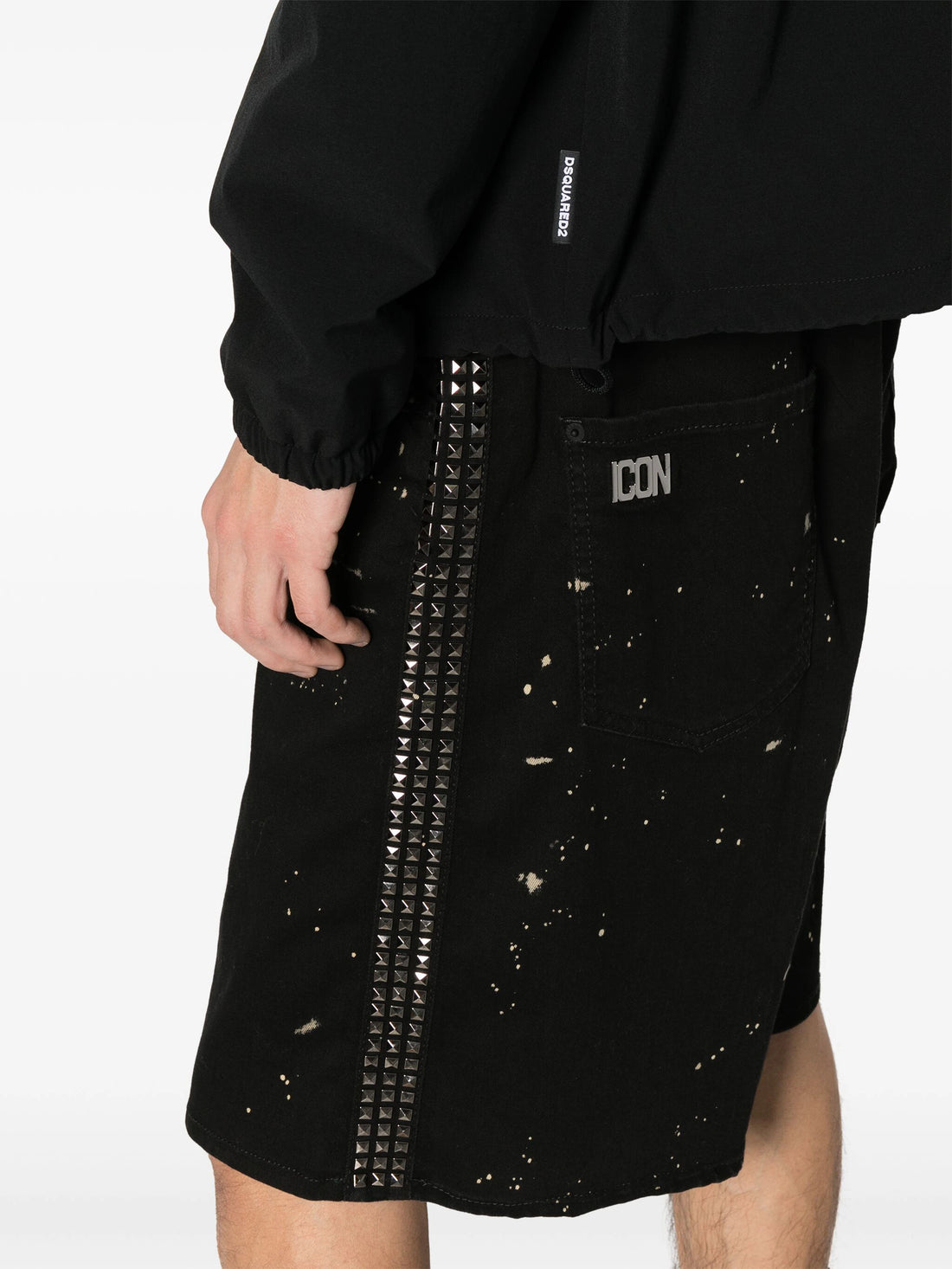DSQUARED2 Icon Milky Wash Five Pocket Studded Denim Shorts Black - MAISONDEFASHION.COM
