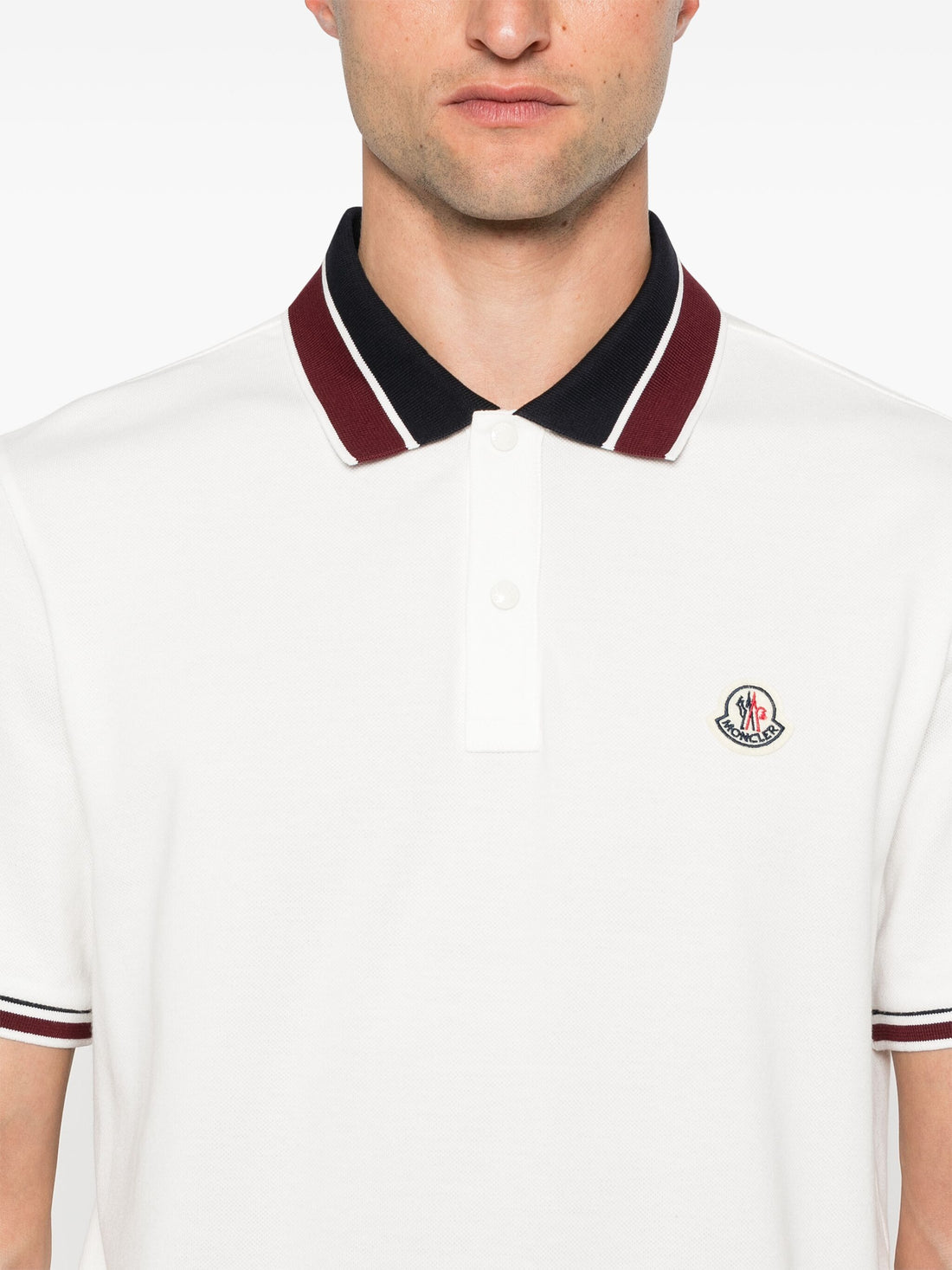 MONCLER Logo Patch Cotton Polo Shirt White