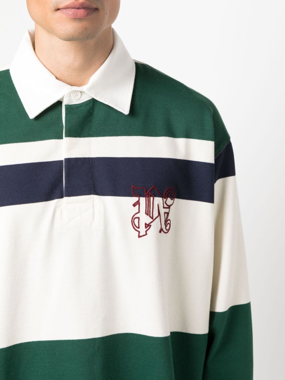 PALM ANGELS MEN Pa Monogram Rugby Oversized Polo Shirt Butter/Red - MAISONDEFASHION.COM