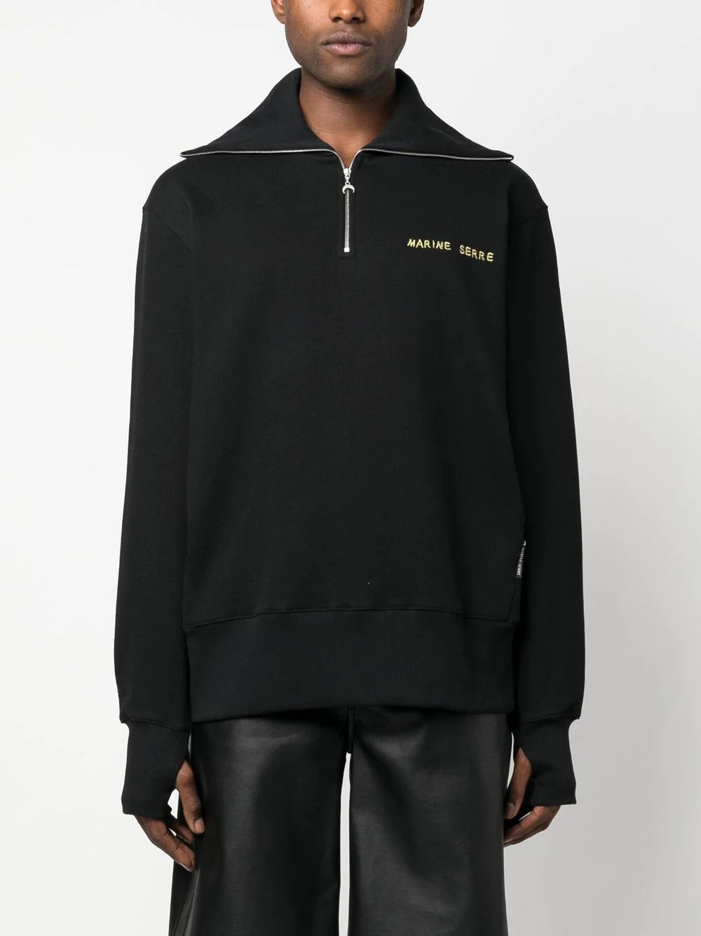 MARINE SERRE Ornament Moon Half Zip Sweater Black