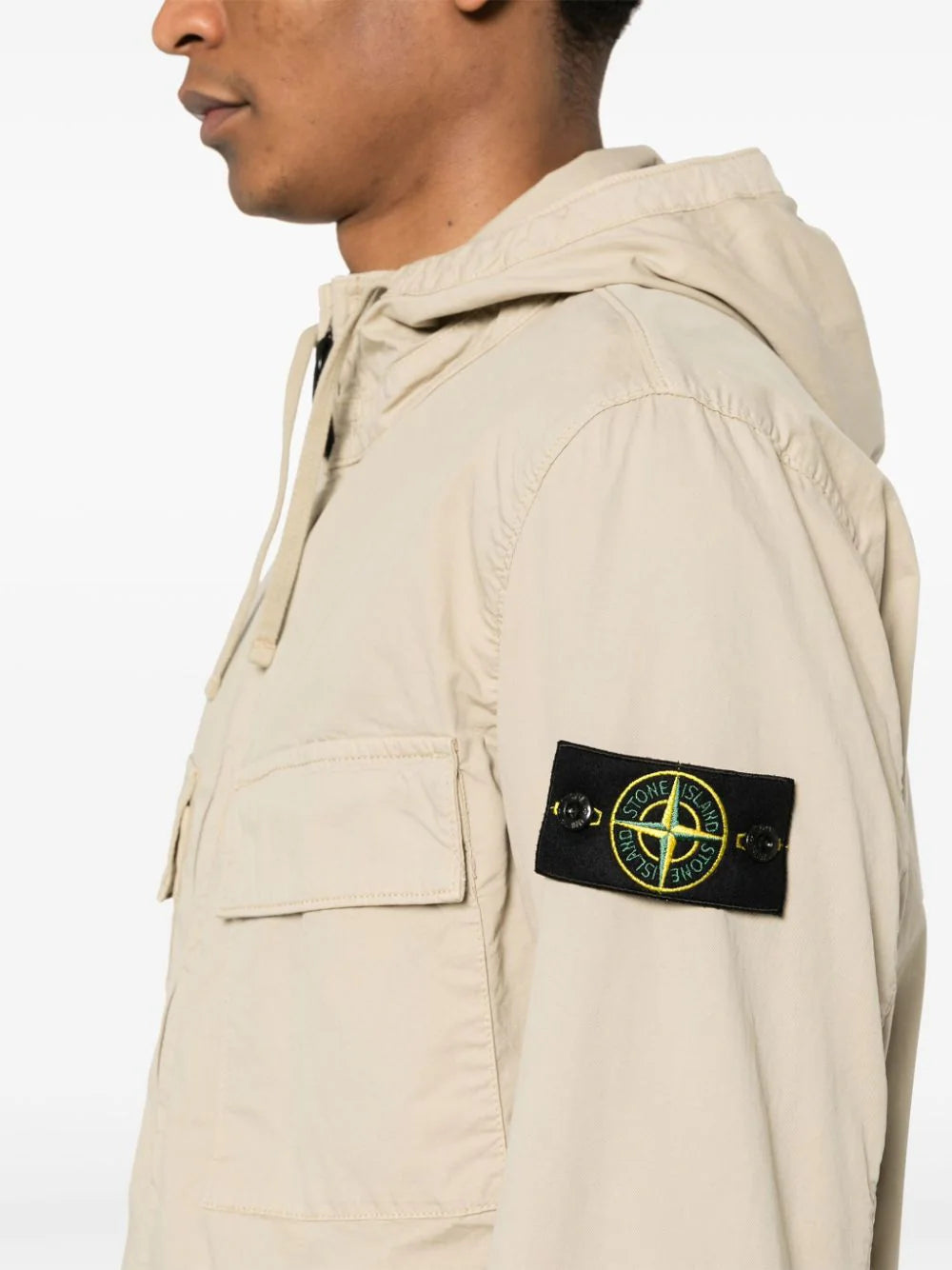 STONE ISLAND Twill Cotton Hooded Jacket Beige - MAISONDEFASHION.COM
