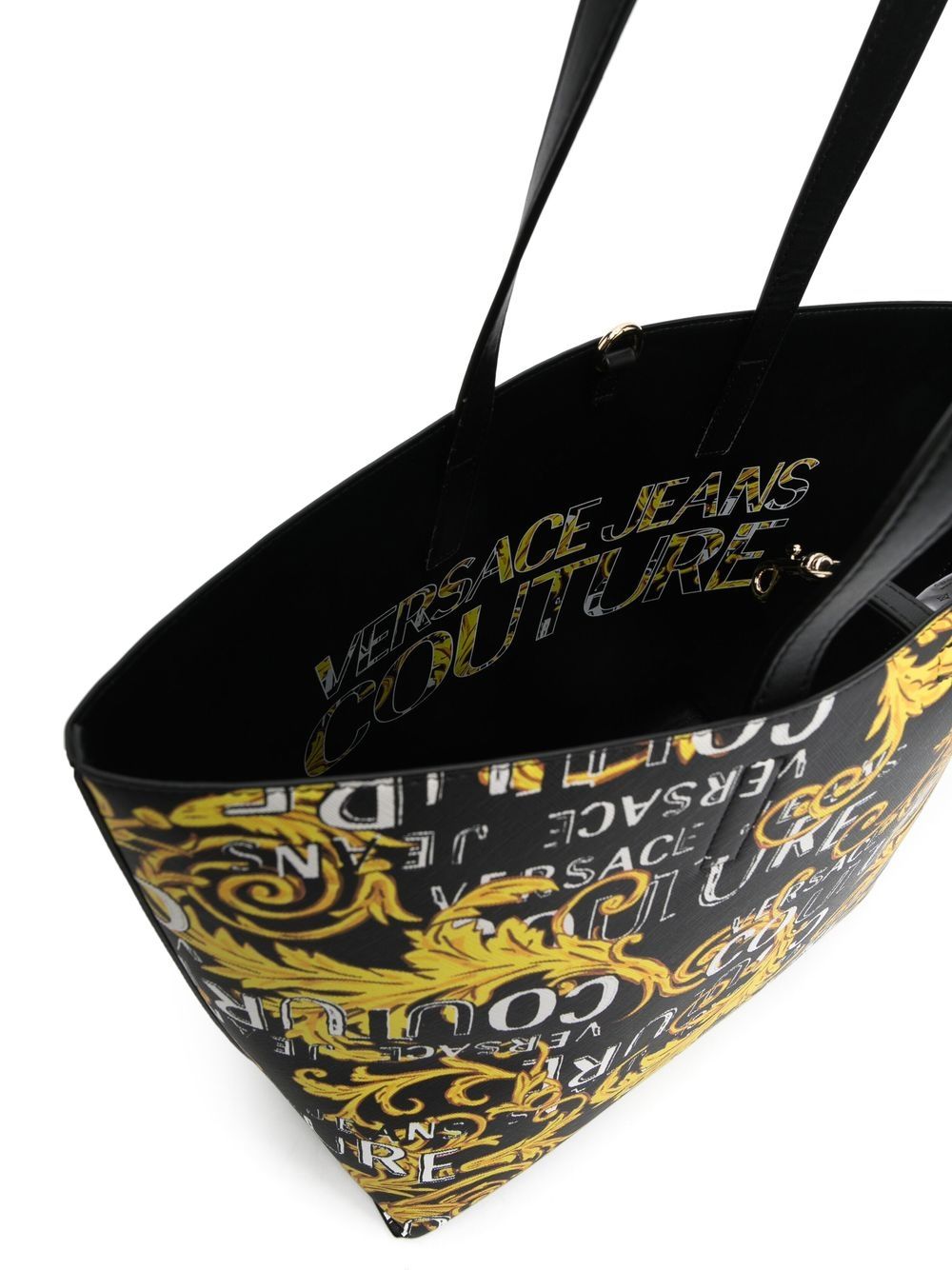 VERSACE WOMEN Baroque Logo Print Reversible Shopping Bag Bag Black/Gold - MAISONDEFASHION.COM