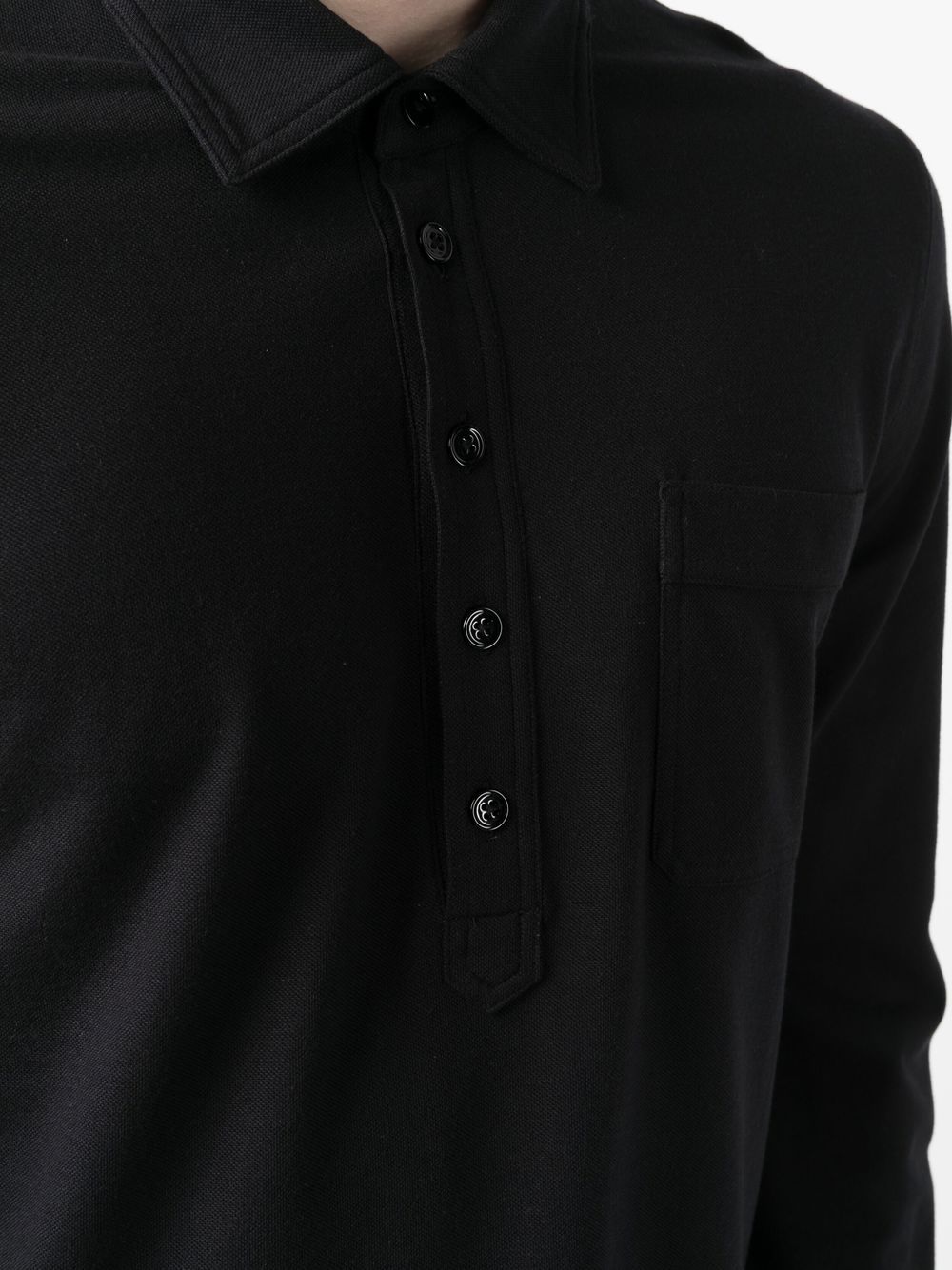 TOM FORD Multi Button Long Sleeve Polo Shirt Black - MAISONDEFASHION.COM