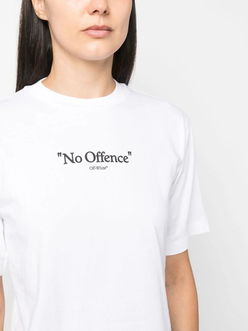 OFF-WHITE WOMEN Logo No Offence Quote T-Shirt White/Black - MAISONDEFASHION.COM