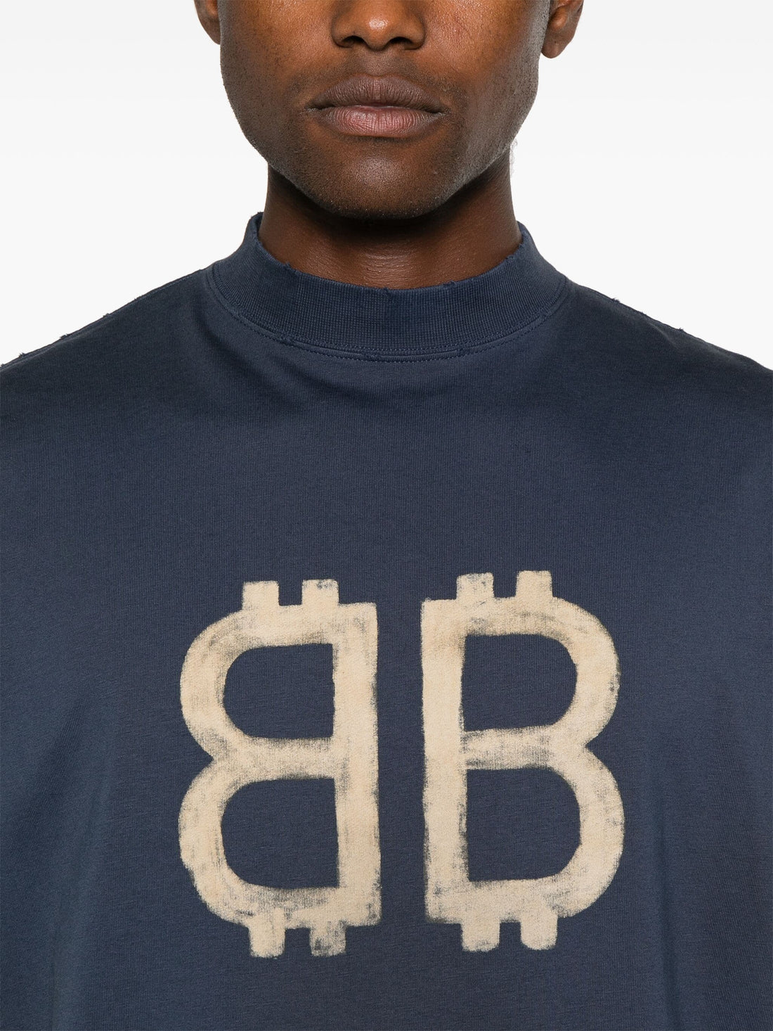 BALENCIAGA Crypto-Print Cotton T-Shirt Navy