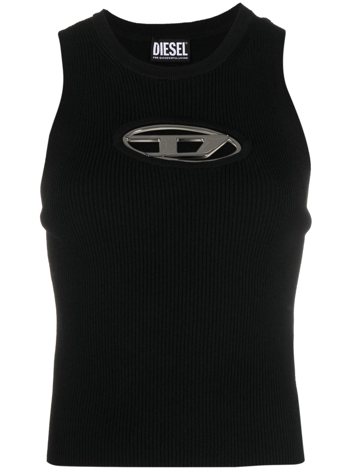 DIESEL WOMEN M-Onerva Cut-out Logo-plaque Knitted Top Black