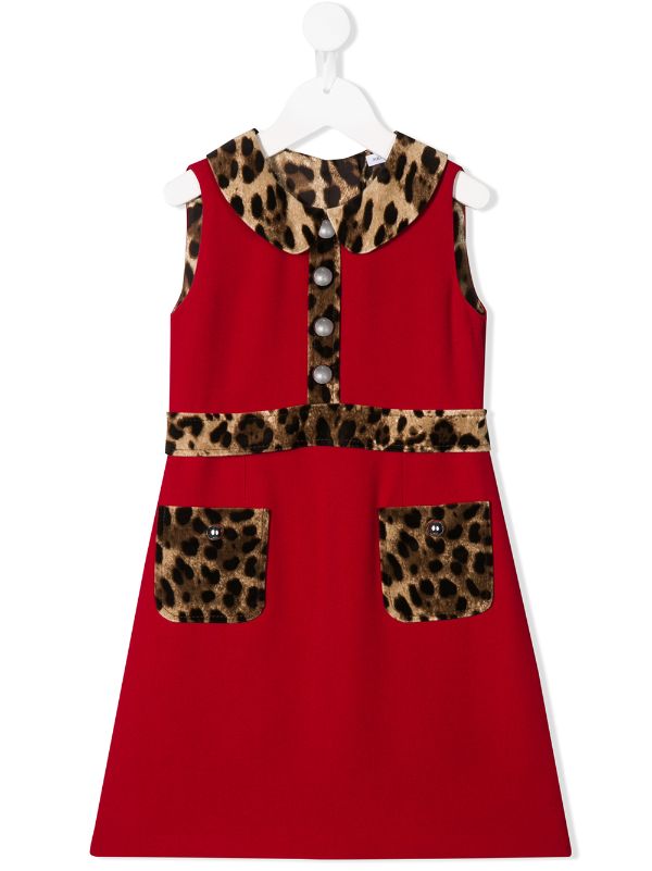 DOLCE & GABBANA KIDS Girls Leopard Trim Dress Red - MAISONDEFASHION.COM