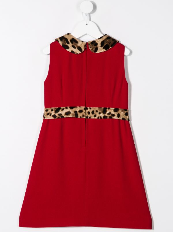 DOLCE & GABBANA KIDS Girls Leopard Trim Dress Red - MAISONDEFASHION.COM