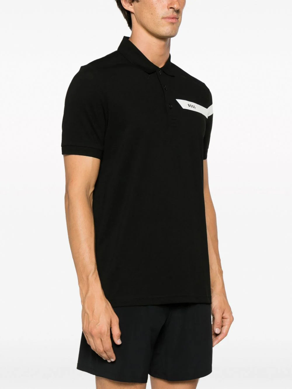 BOSS MEN Logo Short-sleeved Polo Shirt Black - MAISONDEFASHION.COM
