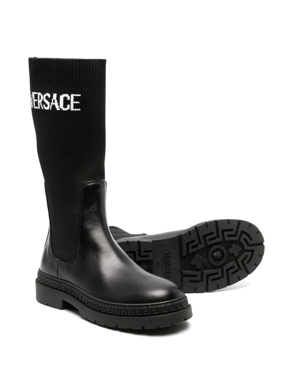 VERSACE KIDS Girls Logo-print Knee-high Boots Black - MAISONDEFASHION.COM