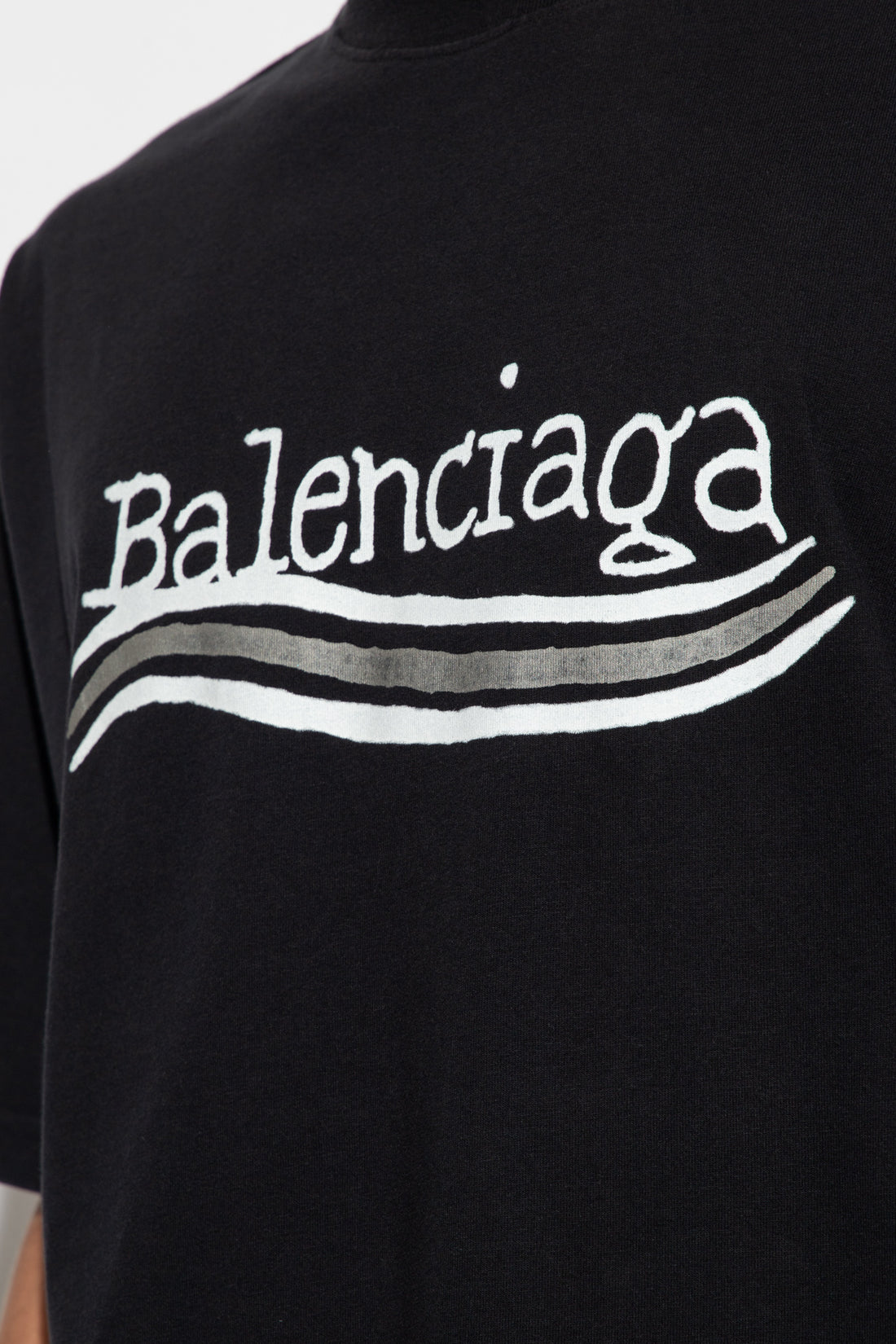 BALENCIAGA Large Fit Cotton Blend Logo T-Shirt Black/Silver/White - MAISONDEFASHION.COM