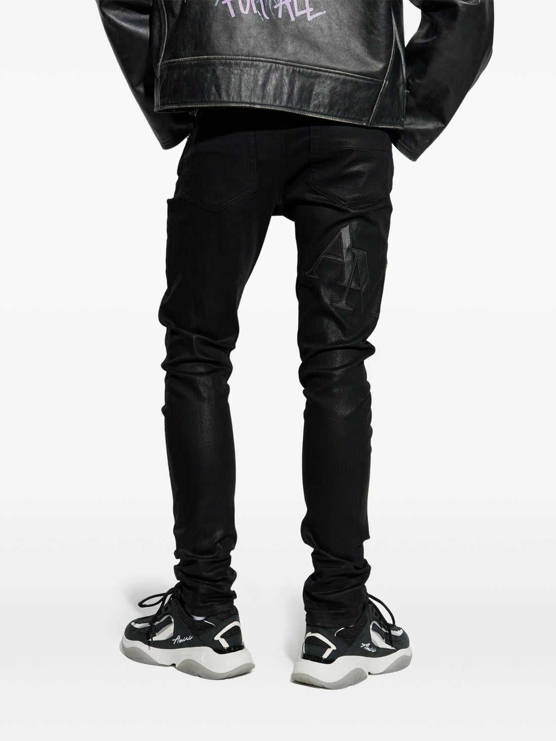 AMIRI Waxed Staggered Logo Skinny Jeans Black