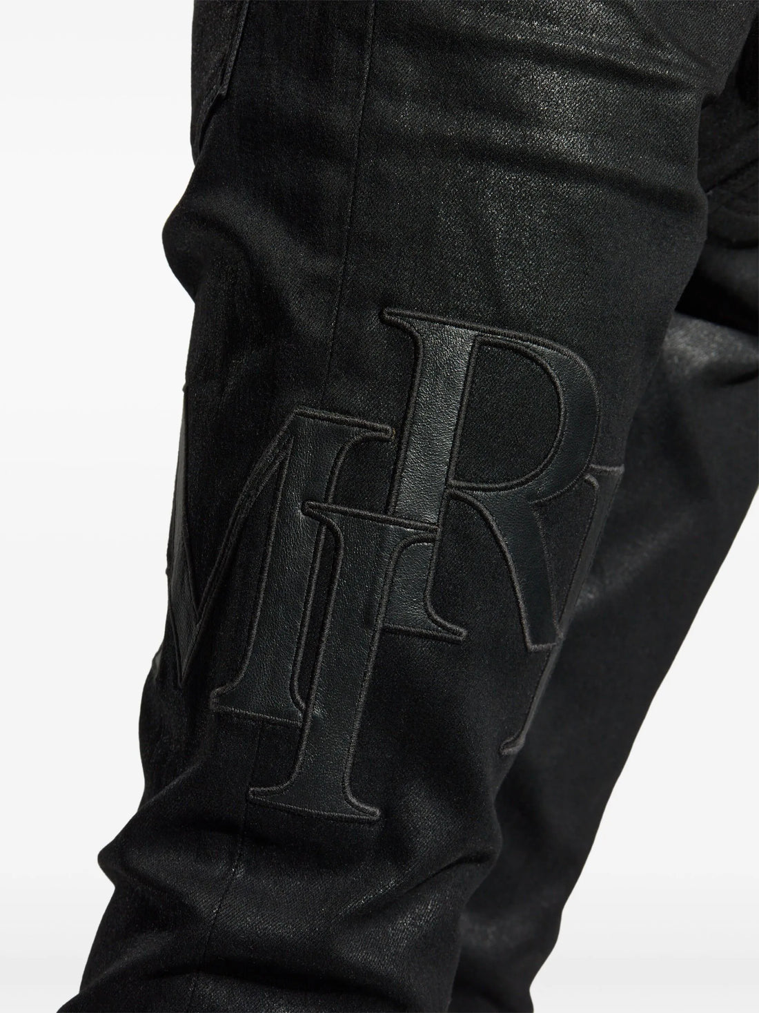 AMIRI Waxed Staggered Logo Skinny Jeans Black