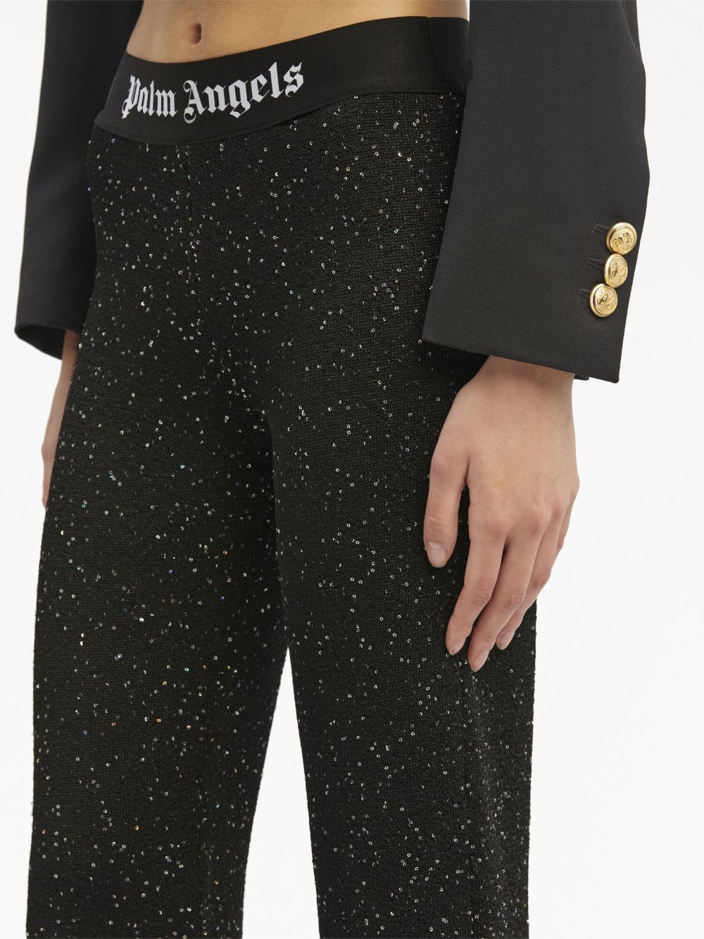 PALM ANGELS WOMEN Soiree Knit Logo Pants Black/White - MAISONDEFASHION.COM