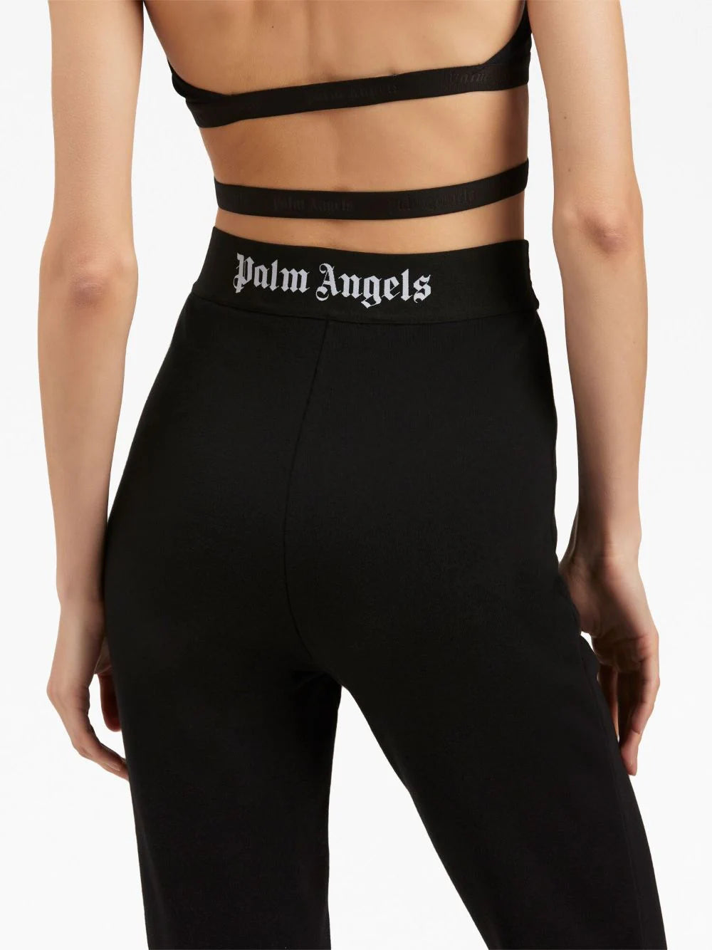 PALM ANGELS WOMEN Logo Tape Flare Sweat Pants Black/Black - MAISONDEFASHION.COM