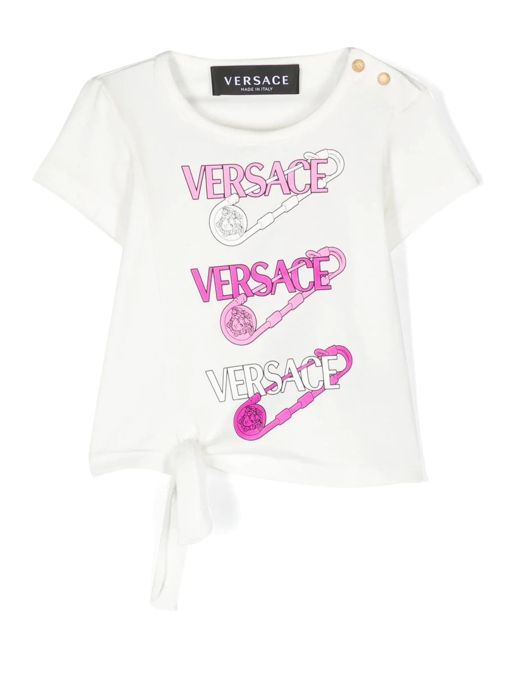 VERSACE BABY Graphic Logo Print cotton T-shirt White/Pink - MAISONDEFASHION.COM